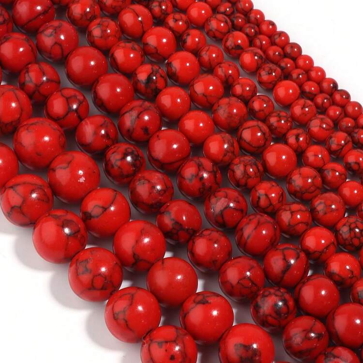 1pc Natural Red Turquoise Round Beads 4/6/8/10/12mm, Fashion Denim Christmas Red DIY Beading, Suitable For Making Bracelets, Necklaces, Jewelry, Couples Bracelets, Phone Chains, Keychains, Wholesale Beads - Red Turquoise - View 3