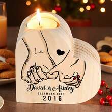 1 件个性化心形情侣烛台，定制个性化姓名/日期手牵手图案烛台，情人节、感恩节、圣诞节、生日、周年纪念日、结婚礼物，舒适的家居装饰，节日派对装饰，温馨的家居装饰，餐桌氛围装饰 - 彩色 - 查看 4
