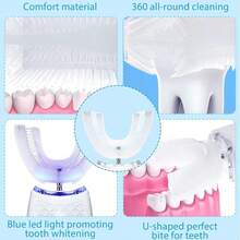 Cepillo de dientes eléctrico en forma de U, carga inalámbrica, tecnología automática de 360°, cepillo de dientes eléctrico de silicona, adecuado para viajes y uso doméstico, 400mAh - Multicolor - Ver 5