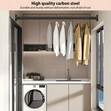 HSHa Wardrobe Rail Extendable Clothing Adjustable Length, Heavy Duty Steel Retractable Wardrobe Rods, Curtain Rod For Windows Showers, Closet Hanging Rails For Cabinet Bathroom Clothes Wardrobe Organiser - Black/110-190CM - View 8