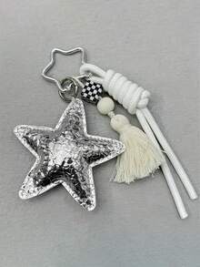 1 szt. kreatywny brelok do kluczy w kształcie gwiazdy, w zestawie z pasującym brelokiem do samochodu, zawieszkami w kształcie serca i gwiazdy, zawieszkami do torebek wnękowych oraz ręcznie tkanymi zawieszkami na smycz dla par.