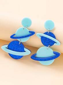1 Pair Of Natural Element Planet Design Acrylic Composite Process Ear Needles And Earrings Are Dopamine Accessories For Fashionable Women
