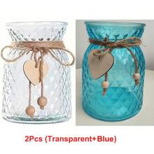 1pc Glass Vase With Wooden Hearts And Rope Modern Clear Textured Flower Vase Home Decor Centerpiece Table Decor Vase (Flowers Not Included) Gifts Birthday Graduation Back To School Room Decor School Supplies