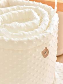 1pc Baby Crib Integrated Soft Bumper Pad, Infant Bed Rail Protector, Newborn Cartoon Embroidery Cushion Crash Pad, Children Anti-Collision Fence - Happy Bear - View 5