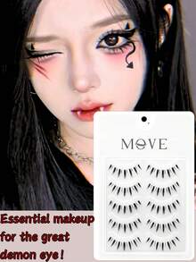 Manga False Eyelash 5 Pairs Of Transparent Stem Natural False Eyelashes, Eyelash Extension, Curling And Softness, Natural Playful Little Devil Suitable For Daily, Party, Travel, Wedding Makeup, Beginner Friendly, Is A Good Gift For Christmas, Halloween, Thanksgiving.
