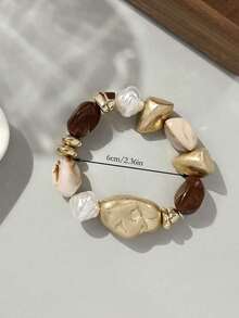 1pc Vintage Boho Thick Brown Acrylic Beaded Bracelet, Luxury High-End For Women, Couples, Party, Daily Wear - Multicolor - View 4