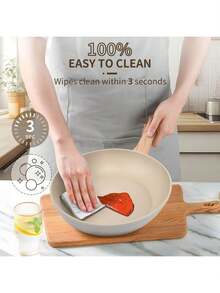 Non Stick Ceramic Cookware Set, Healthy Pot And Flat Bottomed Pot Set, Kitchen Cooking Set, With A Cool Handle To Keep It Cool, Ceramic Non Stick Stew Pot With Lid, White Granite Coating, Free Of PFOS/PFAS - Beige - View 8