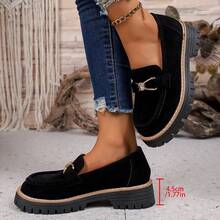 Square Buckle Slip-On Shoes For Women, Square Toe Platform Thick Sole Retro Casual Shoes, Spring & Autumn - Black - View 7