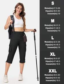 KEFITEVD Women's Cargo Capris Lightweight Hiking Capri Pants With Pockets Water Resistant Summer Travel Outdoor Casual - 黑色 - 查看 6