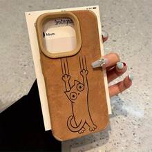 Teléfono plegable de piel sintética mate con diseño de líneas sencillas de dibujos animados, antideslizante, resistente al desgaste, beige claro, unisex, compatible con 16/16 Pro/16 Plus/15/15 Plus/15 Pro/15 Pro/14/14 Plus/14 Pro/13 Pro/12/12 Pro/12 Pro/11/21 Pro.Hi - Marrón - Ver 3