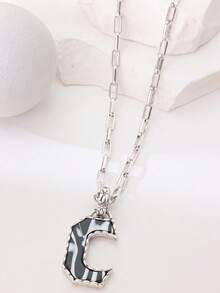 1pc Western Country Style Vintage Textured CCB Multicolor Leopard Print Black & White Plaid 26 Letter Minimalist Pendant Necklace, Sweater Chain