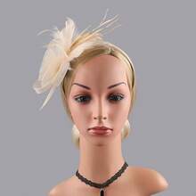 Fascinators Hats Women,Tea Party Fascinator Hair Clip With Feathers Wedding,Derby Hats Headbands - 款式3-香檳金 - 查看 2