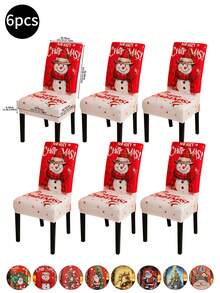 1 pieza/4 piezas/6 piezas/20 piezas Funda de silla impresa en seda de leche navideña, funda protectora elástica impresa para sillas, apta para oficina, sala de estar, hotel, sillas de eventos, árbol de Navidad, Papá Noel, muñeco de nieve, campana navideña