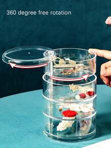 1 szt. Przezroczyste i obrotowe wielofunkcyjne, wielowarstwowe pudełko na biżuterię, obrączkę do włosów, kolczyki, do przechowywania paznokci do użytku domowego, może również przechowywać różne kolory połamanych kryształków do zdobienia paznokci, pudełko na biżuterię, woreczek, uchwyt na pędzle do makijażu, organizer na perfumy, torebka