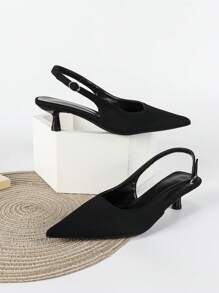 2025秋冬季4厘米黑色高跟鞋，派对礼服鞋，套脚细高跟鞋，尖头高跟鞋，猫跟鞋，优雅 - 黑色 - 查看 4