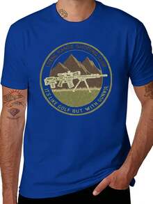 S~5XL Classic  Cotton Tee | Unisex American Size | 180gsm Fabric | Men's Vintage Military Sniper Graphic T-Shirt Funny Long Range Shooting Design Casual Wear Gift For Gun Enthusiasts Print | Beach & Casual Wear - 藍色 - 查看 1
