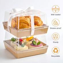 5.3x 4.9 X 2.4 Inches Paper Cake Boxes With Clear Lids, 50 Pack Square Disposable Bakery Boxes To Go Food Containers For 3-4 Inch Cake, Pie, Dessert, Cupcake, Charcuterie, Cocoa Bomb (Brown) - 棕色 - 查看 3