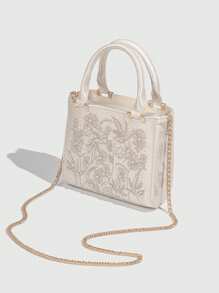 Moonlight White Faux Pearl Embroidered Mini Handbag, Exquisite Floral Embossed Evening Bag , Gifts For Women - White - View 8