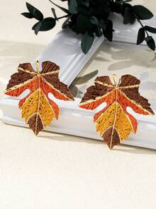 2pcs/Set Autumn Maple Leaf Enamel Painted Earrings (For Women)