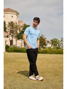Henley Shirts Slim Fit Button T-Shirthalloween - 淺藍色 - 查看 11