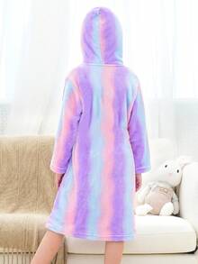 少女亮紫色竖条纹家居服浴袍