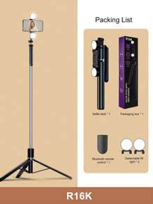 170cm/ 66.9-Inch Remote Control Bluetooth Alloy Selfie Stick Mobile Phone Stand, LED Fill Light, Suitable For Shooting Video, Recording Life, Telescopic, 360° Rotation, Anti-Shake, Folding Portable Three-Legged Handheld/Ground Selfie Stick