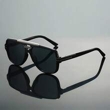 New Stylish Men's Glasses, Featuring A High-Quality Double-Bridge Design And Multi-Colored Temple Arms, With Full-Frame Decoration - Đen/Xám bạc C4 - Xem 10