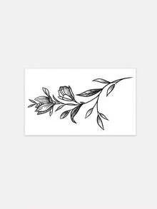 1pc Waterproof Sweat-Proof Washable Temporary Tattoo Sticker, PVC Personalized Premium Design Ink Rose Floral Unique Fake Tattoo, Fashionable Plant Floral Pattern Suitable For People Daily Use - Black - View 4