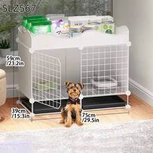 Indoor Dog Cage With Separate Litter Box For Small/Medium Dogs, Corgi & Teddy Pet Dog Kennel Fence - Multicolor - View 3