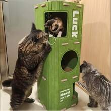 SUNFIONA [节省空间的 3D 树形猫公寓] 带抓柱和悬挂玩具的猫公寓 | 绿色、可拆卸且易于清洁，适用于多只猫、猫家具、宠物娱乐、俏皮的宠物设计