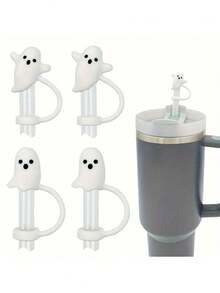 6 件套杯子硅胶防溢密封圈，包括 2 个吸管盖、2 个圆形防漏密封圈、2 个方形防漏密封圈，兼容 1.0 40 盎司/30 盎司玻璃杯和 1 个吸管清洁刷 - 透明白 - 查看 7