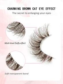 Asiteo 7对棕色仿貂毛假睫毛，透明睫毛柄，纤细浓密，打造猫眼妆效，蓬松自然，透明睫毛柄，3D卷翘，整条假睫毛，睫毛嫁接，假睫毛，睫毛