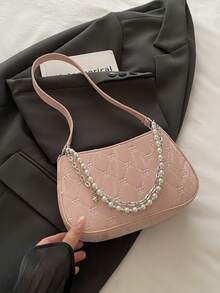 2025 New Pearl Chain Crossbody Bag, Women's Shoulder Bag, Compact Minimalist Commuter Bag, Sweet & Cute Summer Square Bag - Pink - View 8