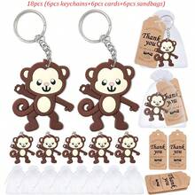 18 pezzi Portachiavi carini a tema animali della giungla, bomboniere per feste allo zoo, anelli portachiavi di animali selvatici con etichette in carta marrone e sacchetti in chiffon bianco, adatti per decorazioni per feste di compleanno di baby-sitter, decorazioni per feste di famiglia a tema animali della giungla, portachiavi di leoni, giraffe, elefanti, decorazioni per feste in stile selvaggio