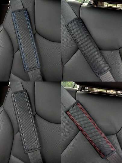 Automobile Seat Belt Shoulder Protection Pad, Embossed Fiber Artificial Leather Universal All Year Round Seatbelt Cushion Cover For Car Interior Accessories