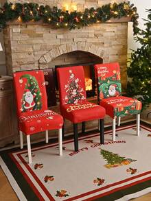 1 pieza/4 piezas/6 piezas/20 piezas Funda de silla impresa en seda de leche navideña, funda protectora elástica impresa para sillas, apta para oficina, sala de estar, hotel, sillas de eventos, árbol de Navidad, Papá Noel, muñeco de nieve, campana navideña