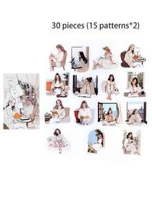 30 miếng dán trang trí phong cách cổ điển dành cho bé gái, nhãn dán trang trí DIY sáng tạo, quà tặng ngày lễ, đồ dùng học tập làm sổ lưu niệm cá nhân hóa - trắng - Xem 9