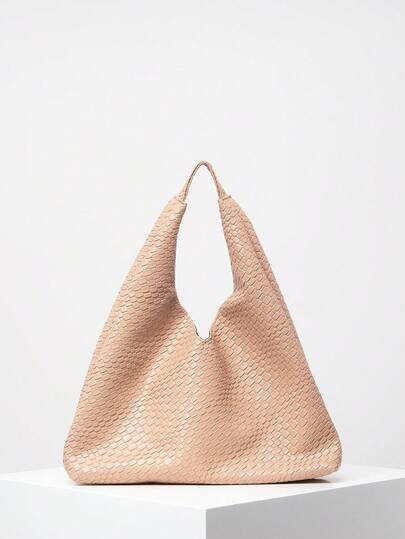 女士极简仿皮编织图案托特包，大容量单肩托特包，复古包，商务休闲女包，女式工作包，秋季包，购物包，适合日常使用（图案随机）