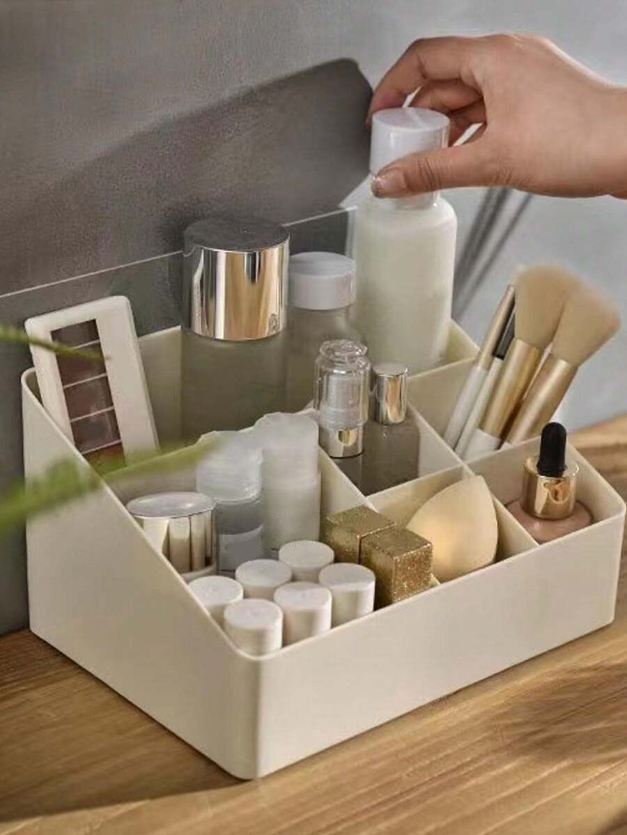 1 个多功能化妆工具盒，5 槽/6 槽桌面收纳盒 - 米色 - 查看 1
