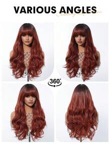 Wigs For Women Daily Cosplay Party Natural Heat Resistant Ombre Red Brown Long Wavy Synthetic Wigs With Bangs Copper Orange Hair Wigs For Women Wig For Daily Party Use For Women Daily Party Cosplay,Vacation Travel Family Party Everyday Wear,Gifts For Girlfriends,Beauty Christmas Gifts - 漸層紅色 - 查看 9
