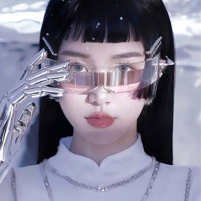 未来感十足的无框PC镜片眼镜，镜面镜架搭配有色镜片——高反射科幻设计，适合俱乐部、音乐节等场合——多场景配饰，未来感十足，派对眼镜，现代美学，经久耐用，反光眼镜，热爱生活人士日常佩戴