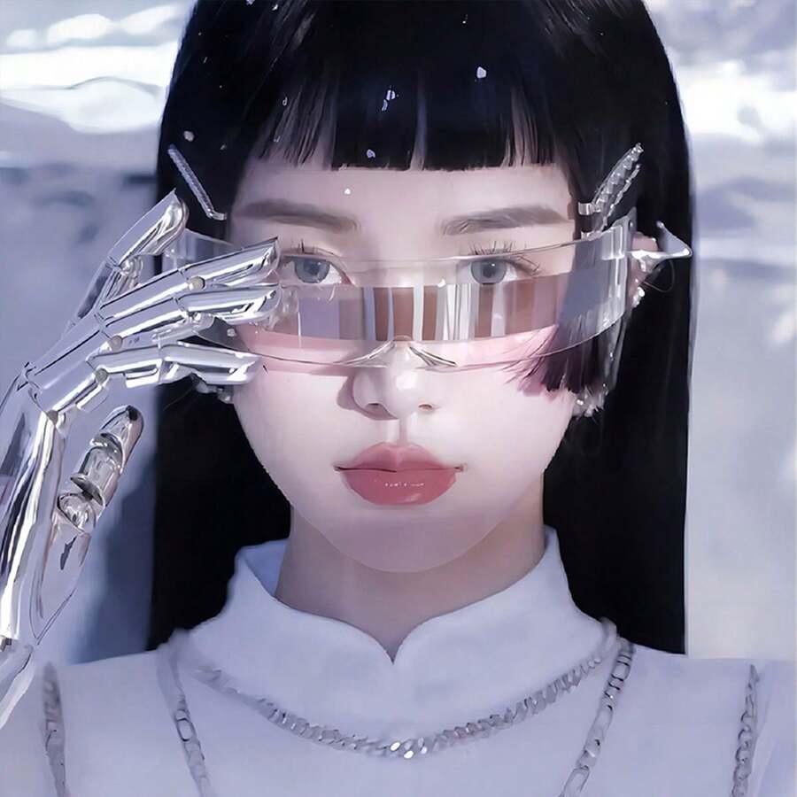 未来感十足的无框PC镜片眼镜，镜面镜架搭配有色镜片——高反射科幻设计，适合俱乐部、音乐节等场合——多场景配饰，未来感十足，派对眼镜，现代美学，经久耐用，反光眼镜，热爱生活人士日常佩戴 - 彩色 - 查看 1