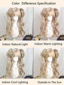 合成长卷发波浪洛丽塔假发带刘海双马尾女孩可爱金发角色扮演适合女性派对和万圣节 - 彩色 - 查看 10