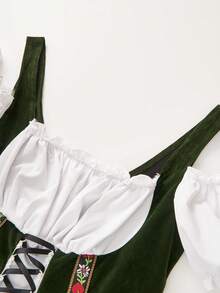 ii Women's German Oktoberfest Costume Traditional Bavarian Beer Garden Velvet Dress, Halloween - Green - View 3