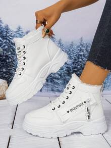 男女童及青少年厚底靴，新款秋冬毛绒内衬高帮雪地靴 - 白色 - 查看 6