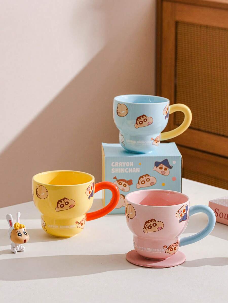 CRAYON SHINCHAN 340 ml Tasse en céramique en forme de gourde officielle Crayon Shin-Chan, tasse à lait créative pour le petit-déjeuner, tasse à café pour couple, cadeau d'anniversaire