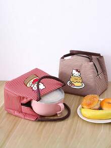 Sanrio حقيبة غداء معزولة بتصميم هالو كيتي - حقيبة غداء كبيرة السعة بنقوش مخططة مع مقابض، صندوق وجبة محتفظ بالحرارة، حاوية غداء مقاومة للتسرب وقابلة للغسيل للطلاب والمدرسة والمكتب أو موسم العودة إلى المدرسة.