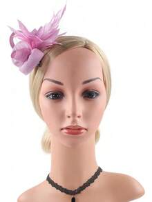 Fascinators Hats Women,Tea Party Fascinator Hair Clip With Feathers Wedding,Derby Hats Headbands - Ha9461- Hồng - Xem 9