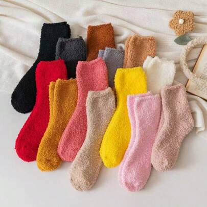 1/4/5 Pairs Coral Fleece Fluffy Warm Socks