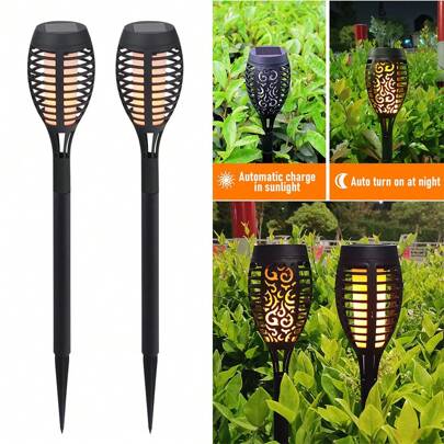 2 Pack Solar Flickering Dancing Flame Lights Waterproof Solar Torch Lights For Outdoor Garden Patio Pathway Yard Driveway Halloween Decorative 2pcs So